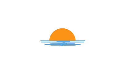 Fototapeta premium Minimalist sunset over ocean vector illustration with calm waves and glowing sun on white background