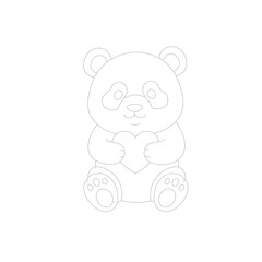 Fototapeta premium Outline of a cute panda holding a heart in a friendly simple cartoon style Vector illustration