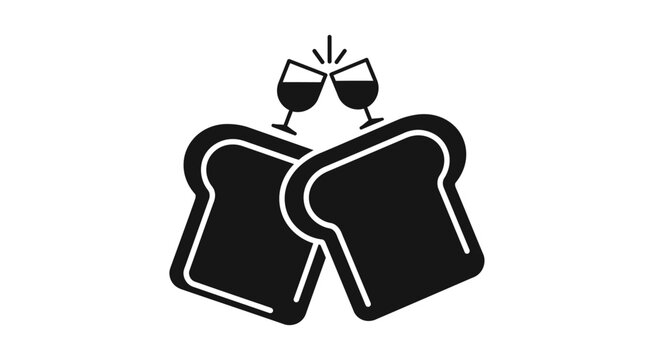 Two slices of toast clinking glasses celebration.