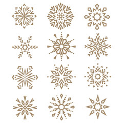 Fototapeta premium Snowflakes vector icon collection. Graphic modern beige and white ornament