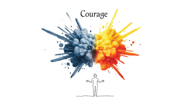 Courage, colorful explosion, abstract vector, motivational symbol, emotional expression