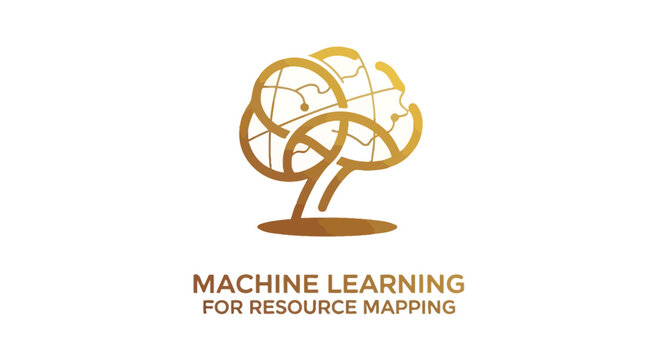 Abstract golden brain logo representing machine learning and resource mapping.