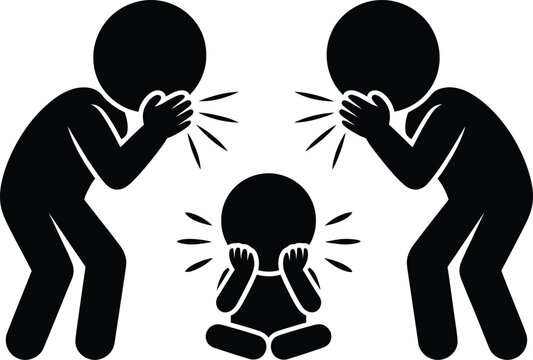 Two adults bullying a child in a simplistic graphic illustration