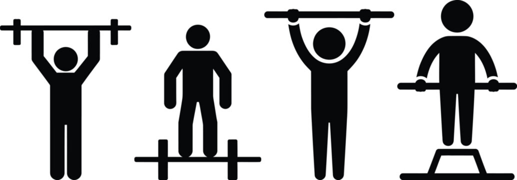 Illustrations of different weightlifting and barbell exercises