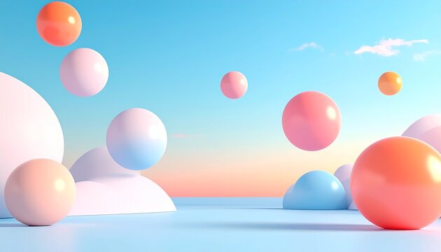 Floating abstract 3D shapes in a calm gradient sky environment