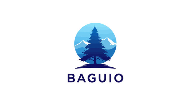 Baguio City Logo - Pine Tree Silhouette with Mountain Background.