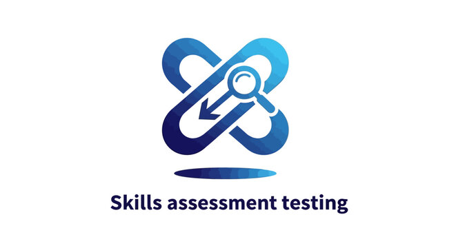 Abstract Skills Assessment Testing Icon with Magnifying Glass.