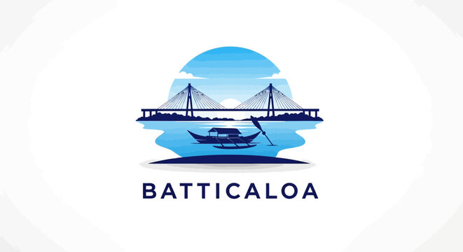 Batticaloa Logo Depicting a Boat, Bridge, and Water in Sri Lanka.