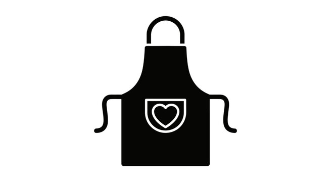 Black and white apron icon with heart symbol.