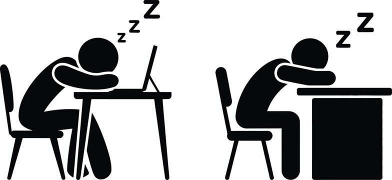 Two people sleeping at their desks while using laptops during what seems like a long workday