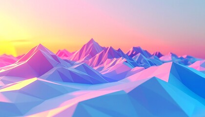 Fototapeta premium 3D mountain landscape with stylized low poly design and sunset lighting