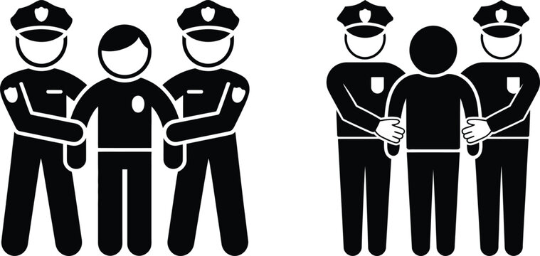 Police officers escorting and restraining individuals in a controlled manner