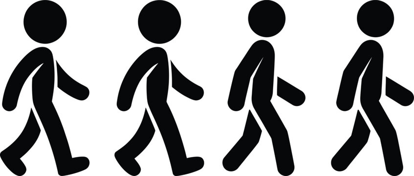 Sequence of stylized stick figures walking in a continuous motion