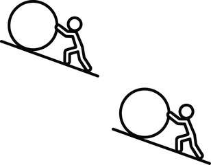 Person pushing a large boulder up an inclined plane in two different ways © HappyArt