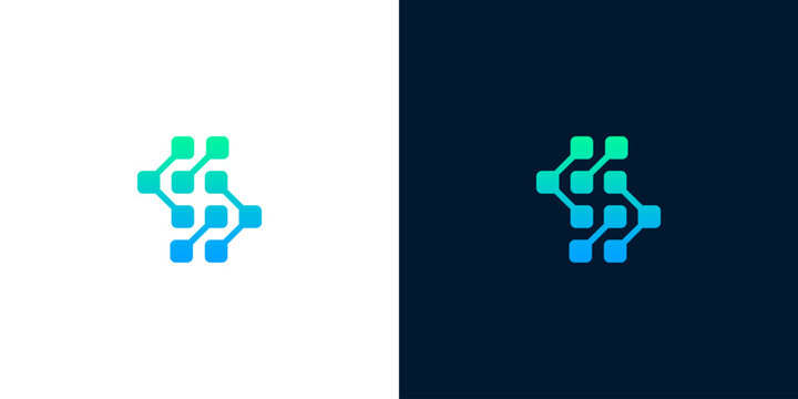 Modern letter S logo design featuring interconnected nodes and lines, representing digital technology, smart networks, and innovative data solutions for forward-thinking businesses