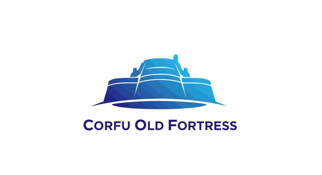 Corfu Old Fortress Logo - Iconic Blue Architectural Design.