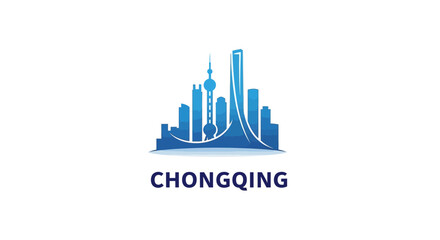 Fototapeta premium Chongqing City Skyline Silhouette in Blue Color on White Background.