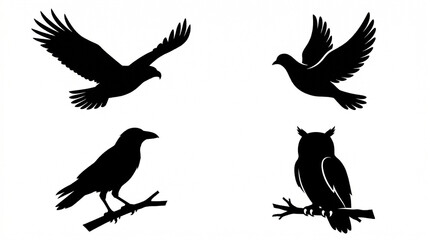 Fototapeta premium black silhouettes of birds on white background