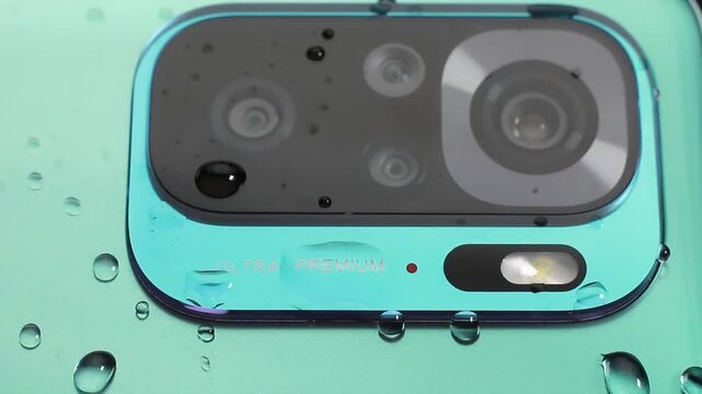 Macro close up of a smartphone camera lens on back

