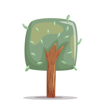 Square Shape Cartoon Tree Vector Illustration. Unique square shaped tree with geometric foliage, perfect for modern design, creative landscapes, and stylized game environments.
