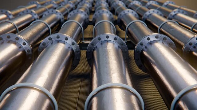 Pipeline with gas or oil, oil or gas transportation, infinite loop, 4K animation.