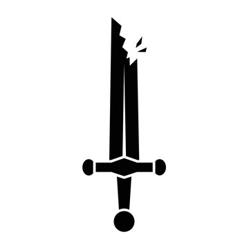 Sword with broken blade edge closeup.