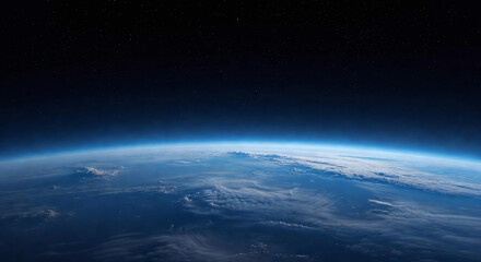 Fototapeta premium Earth with clouds and atmosphere in outer space for science advertising ai generated photo