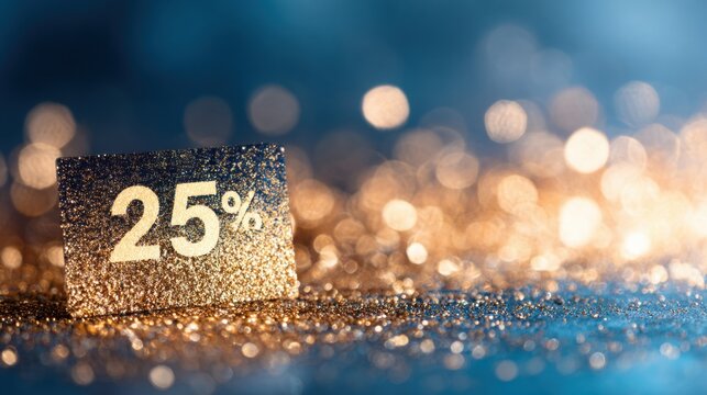 Discount sign showing twenty-five percent off with shiny background