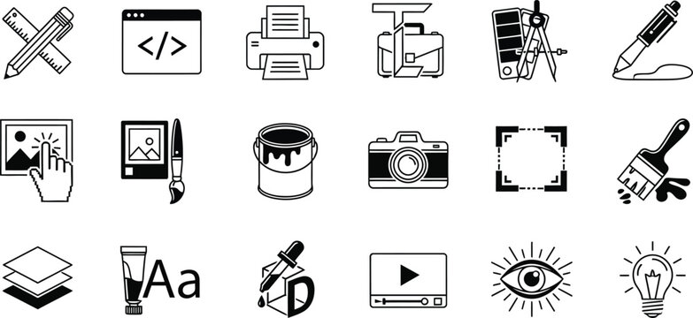Collection of icons representing various creative and digital professions and tools Vector