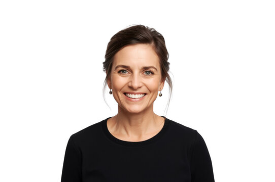 Smiling middle-aged woman looking at camera with transparent background