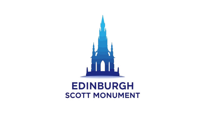 Edinburgh Scott Monument Silhouette - Iconic Scottish Landmark in Blue.