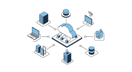 Cloud computing network with connected devices and data flow. © Yahya