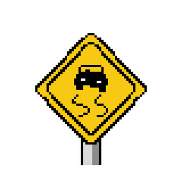 Traffic signs png, pixel art style traffic signs, traffic signs beware of slippery roads