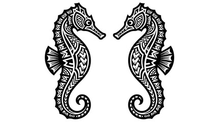 Fototapeta premium Symmetrical Seahorse Tribal Tattoo Bold Black Line Art