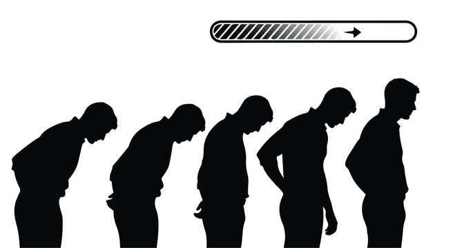 Loading bar with people waiting in line