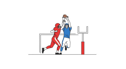 Fototapeta premium American Football Players Competing for a Catch in a Game.
