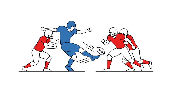 American Football Player Kicking Ball During Game Action.