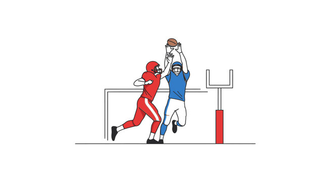 American Football Players Competing for a Catch in a Game.