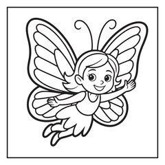 Naklejka premium Cute Fairy Coloring Page Illustrations Vector Line Art