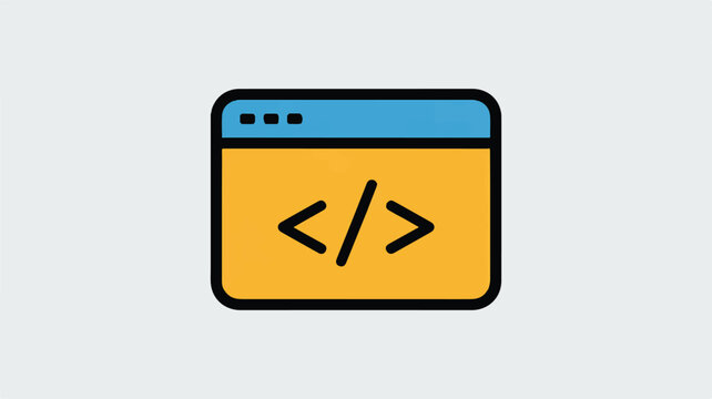 Coding symbol in a browser window icon for web development and programming