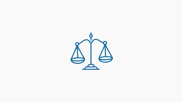 Blue Outlined Justice Scales Icon on White Background