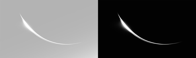 white light arc with elegant curved motion trail and vibrant glowing flare overlay 