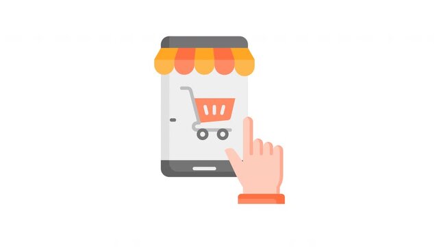 Animated Mobile Shopping in flat icon style, suitable for ecommerce, retail, marketplace concept illustrations