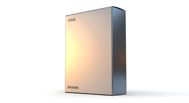 Glossy metallic rectangular prism with reflective surfaces, studio lighting, isolated on white