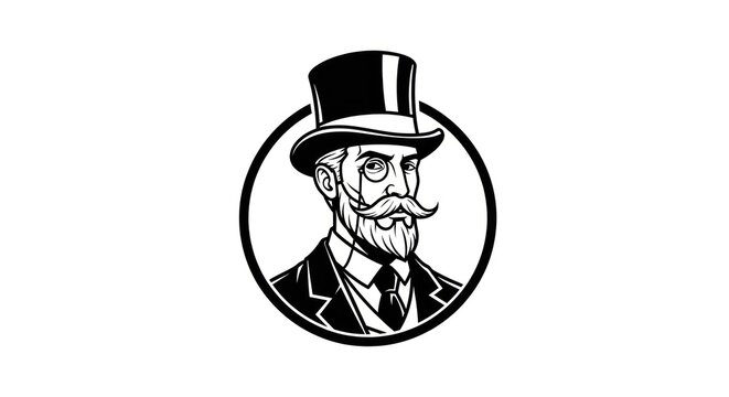 Gentleman wearing top hat and monocle in circular logo