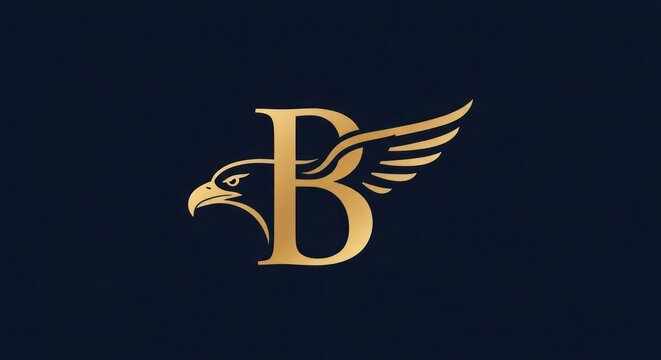 Golden letter B eagle logo design on dark background