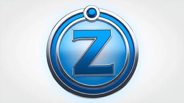 3D metallic blue letter Z logo with glossy reflection on white background