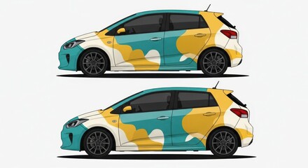 Naklejka premium Hatchback car with colorful abstract wrap design mockup