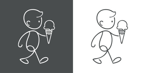 Logotipo con dibujo minimalista con línea única de un niño andando comiendo un cucurucho de helado © teracreonte