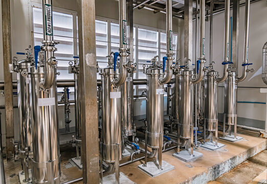 Shiny stainless steel pipes, tanks for the chemical